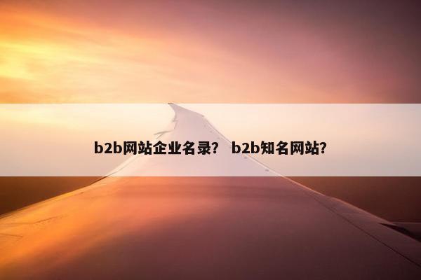 b2b网站企业名录？ b2b知名网站？